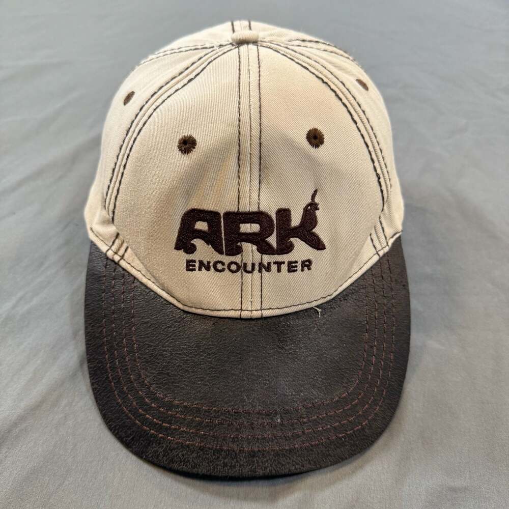 Ark Encounter Khaki Baseball Cap with Brown Faux Leather Brim